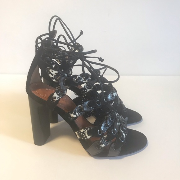 Coach Signature Black Link Lace-up Heel Sandals - Picture 7 of 9